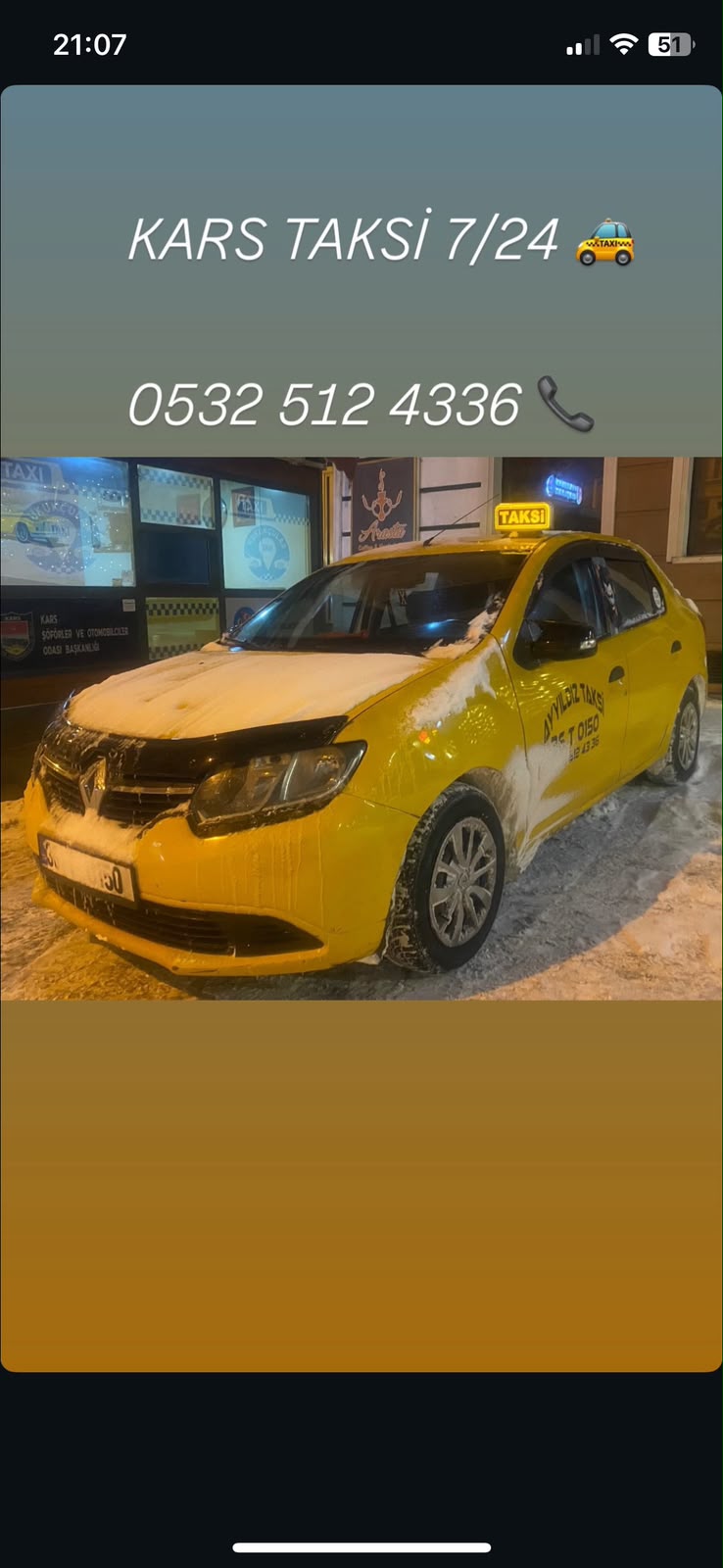 Kars Ayyıldız Taksi Karlı Kış Günü